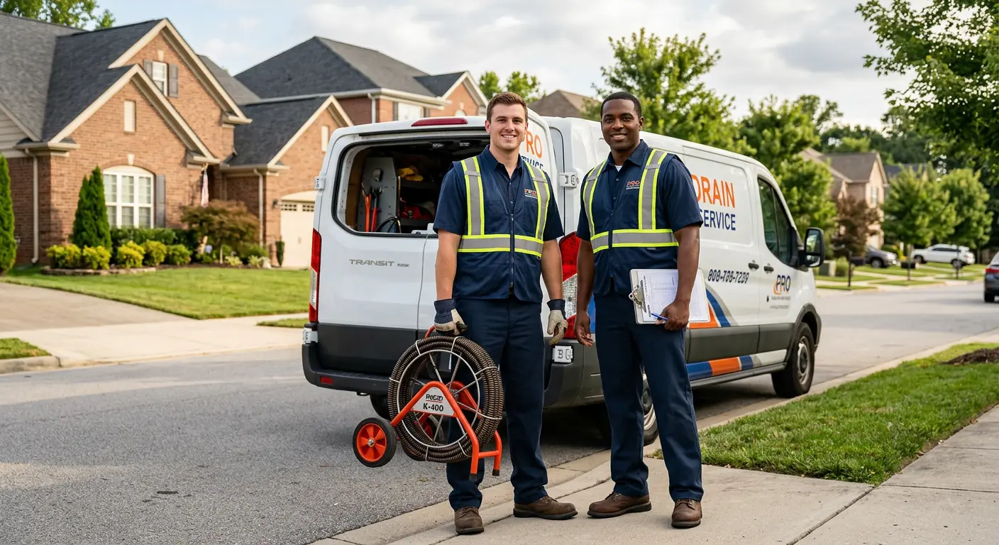 Sewer and drain service team with equipment ready for work in Dunlap
