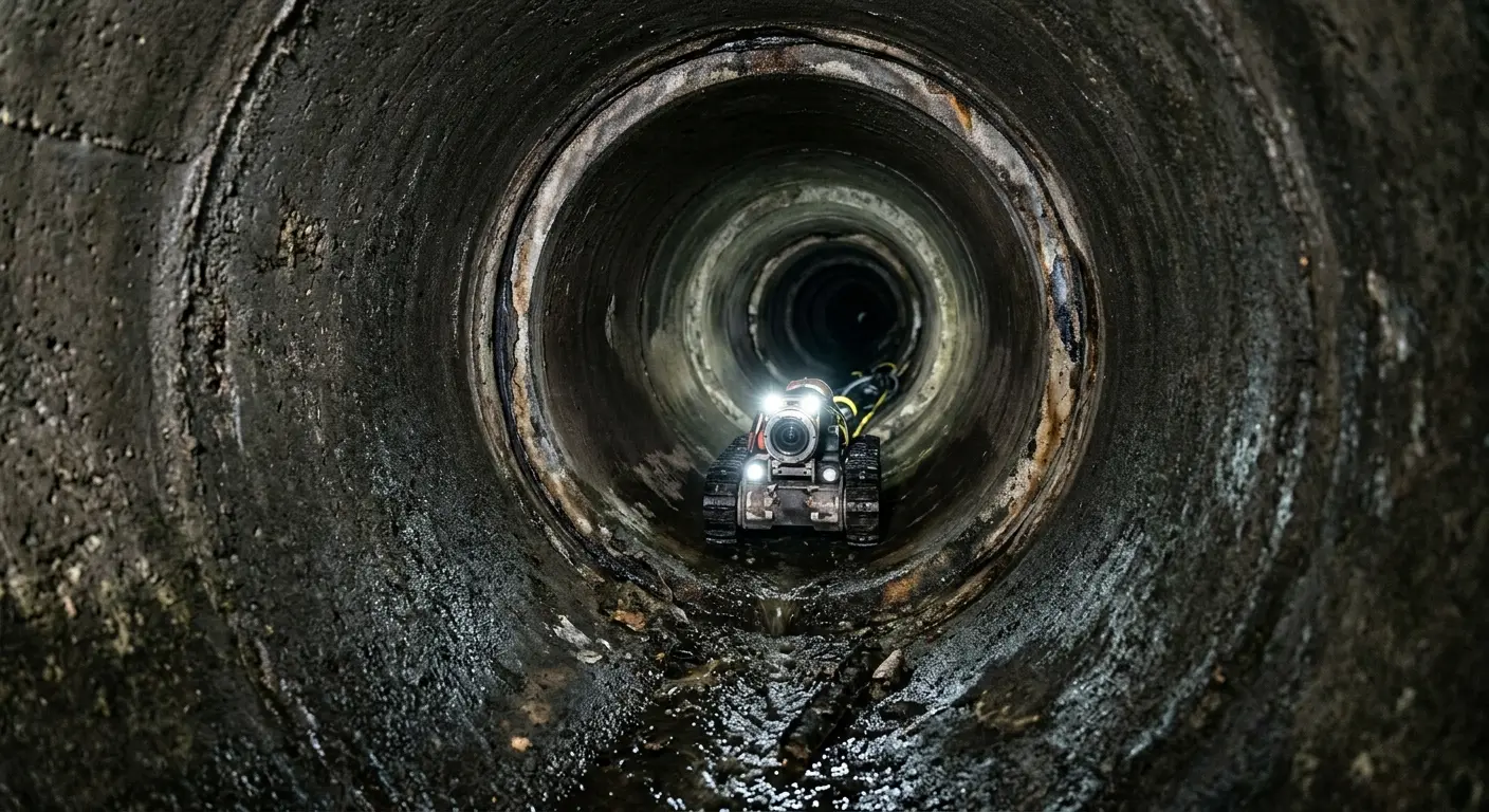 Robotic sewer camera inspecting pipe interior for Sewer Line Cleaning in Dunlap